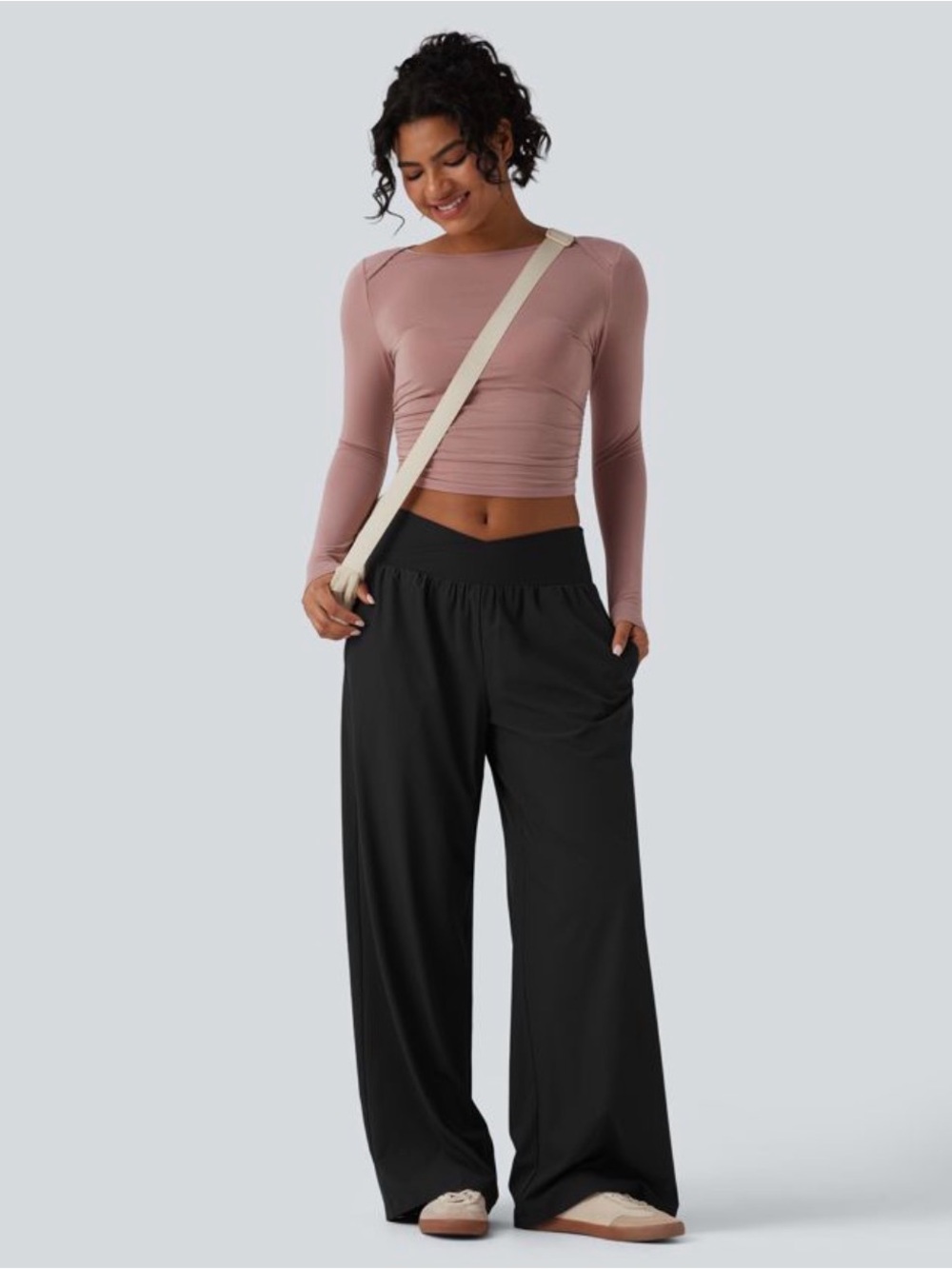 NWT HALARA Crossover Low Rise Baggy Wide Leg Pants w/ Pockets Black